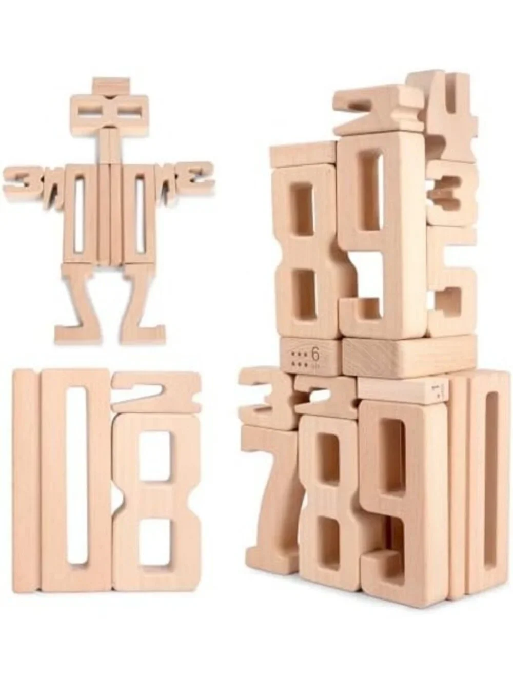 Large Wooden Number Building Blocks 1-10, 32 Pcs Educational Toy for Kids